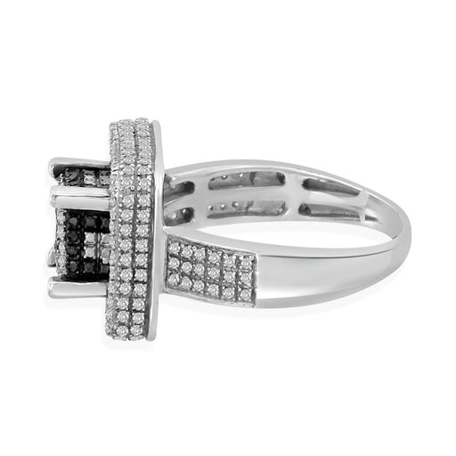 LADIES RING 7/8 CT WHITE/BLACK ROUND DIAMOND SILVER