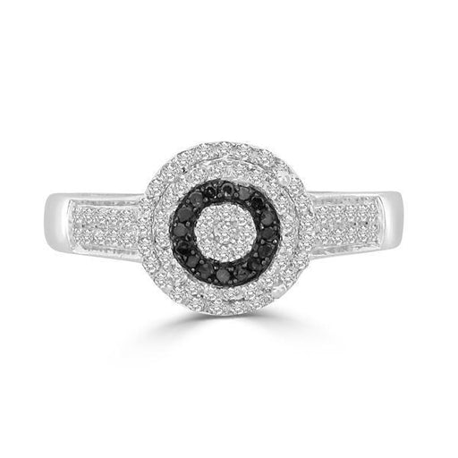 LADIES RING 1/2 CT WHITE/BLACK ROUND DIAMOND SILVER