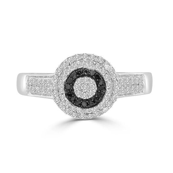 LADIES RING 1/2 CT WHITE/BLACK ROUND DIAMOND SILVER