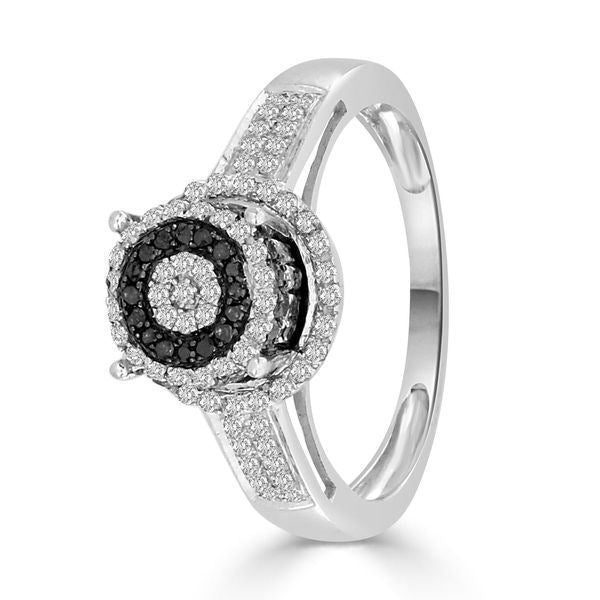 LADIES RING 1/2 CT WHITE/BLACK ROUND DIAMOND SILVER