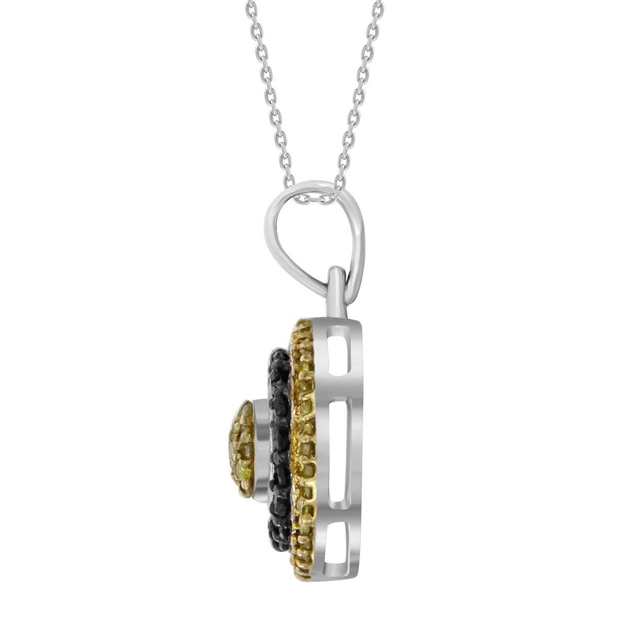 LADIES PENDANT 1/2 CT BLACK/CANARY ROUND DIAMOND SILVER