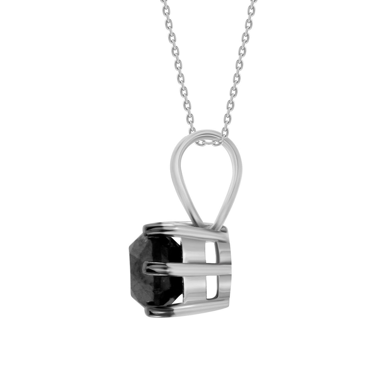 LADIES SOLITAIR PENDANT 1 1/2 CT BLACK ROUND DIAMOND SILVER