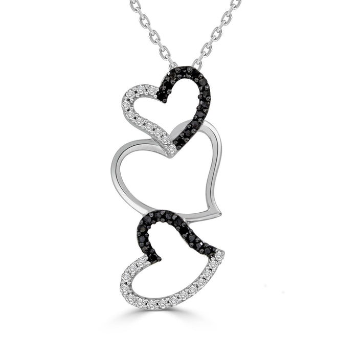 LADIES PENDANT WITH CHAIN 1/4 CT WHITE/BLACK ROUND DIAMOND SILVER