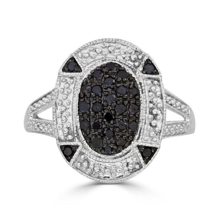 LADIES RING 1/3 CT WHITE/BLACK ROUND DIAMOND SILVER