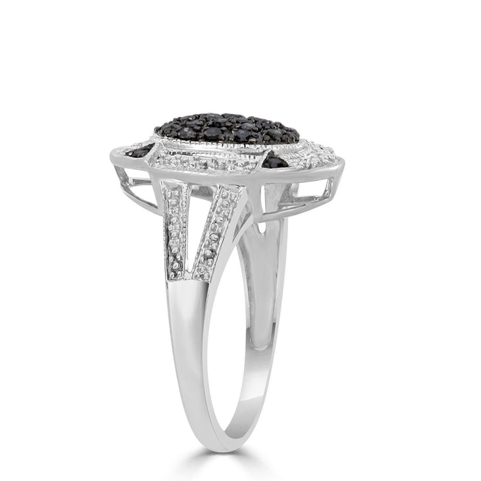 LADIES RING 1/3 CT WHITE/BLACK ROUND DIAMOND SILVER