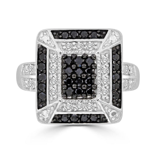 LADIES RING 7/8 CT WHITE/BLACK ROUND DIAMOND SILVER