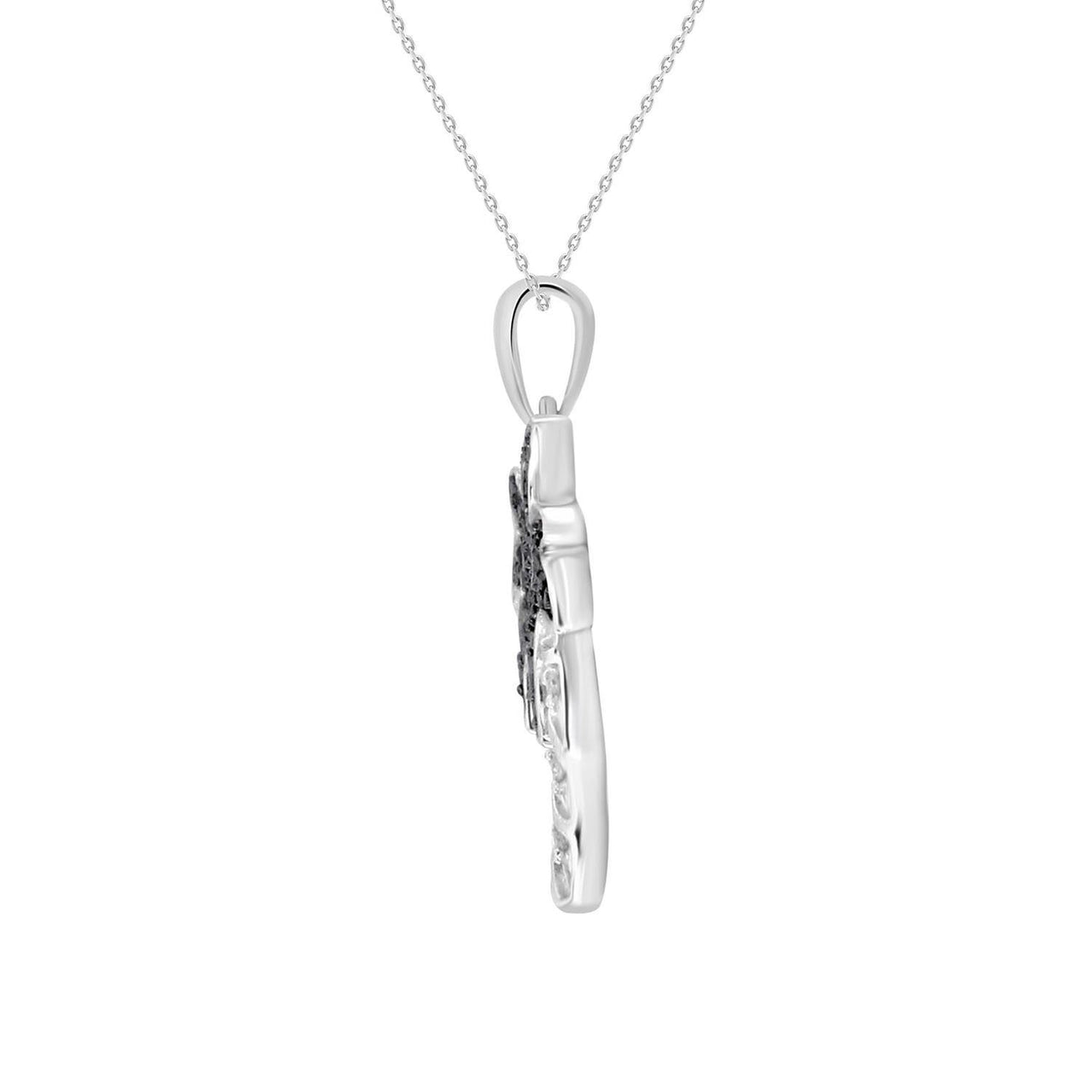 LADIES PENDANT 1/8 CT WHITE/BLACK ROUND DIAMOND SILVER