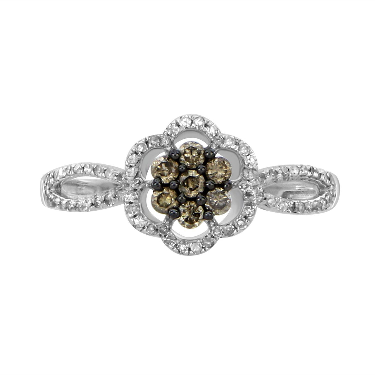 LADIES RING 1/3 CT WHITE/CHOCOLATE ROUND DIAMOND 10K WHITE GOLD