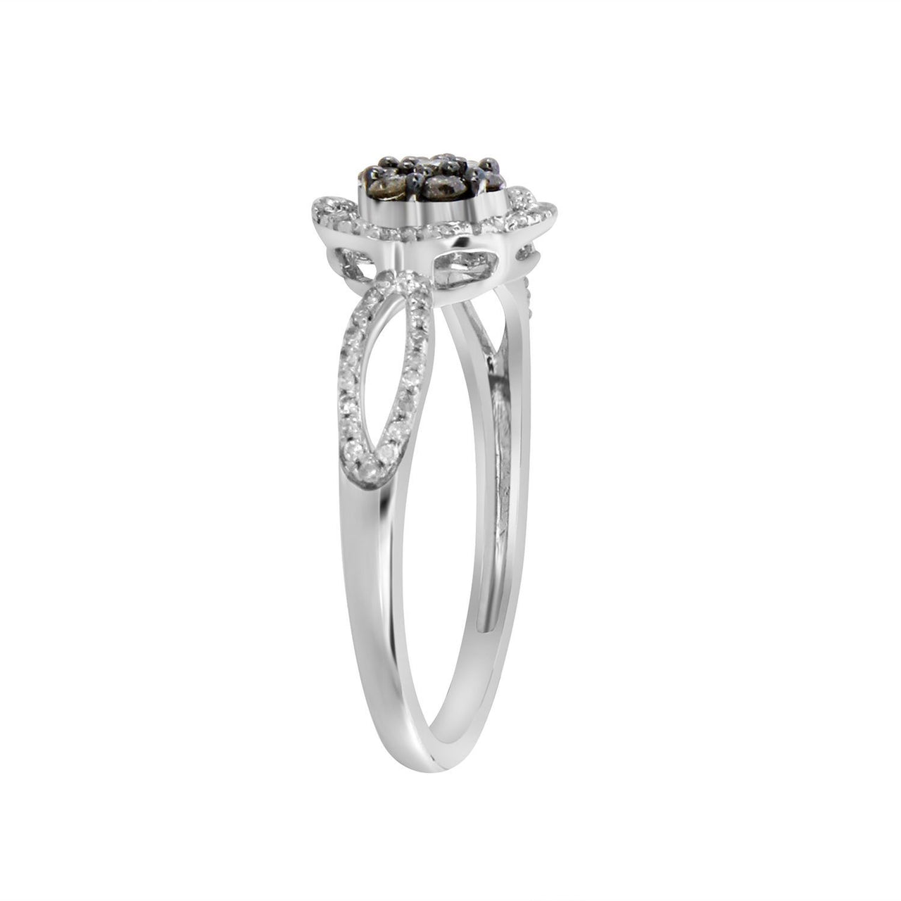 LADIES RING 1/3 CT WHITE/CHOCOLATE ROUND DIAMOND 10K WHITE GOLD