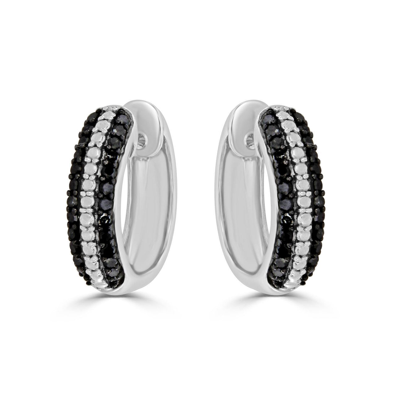 LADIES HOOP 1/3 CT WHITE/BLACK ROUND DIAMOND SILVER