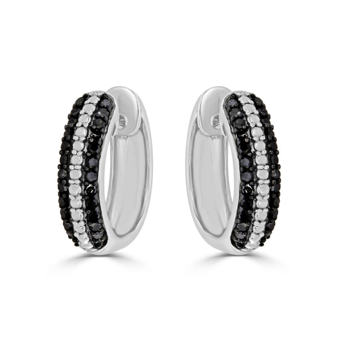 LADIES HOOP 1/3 CT WHITE/BLACK ROUND DIAMOND SILVER