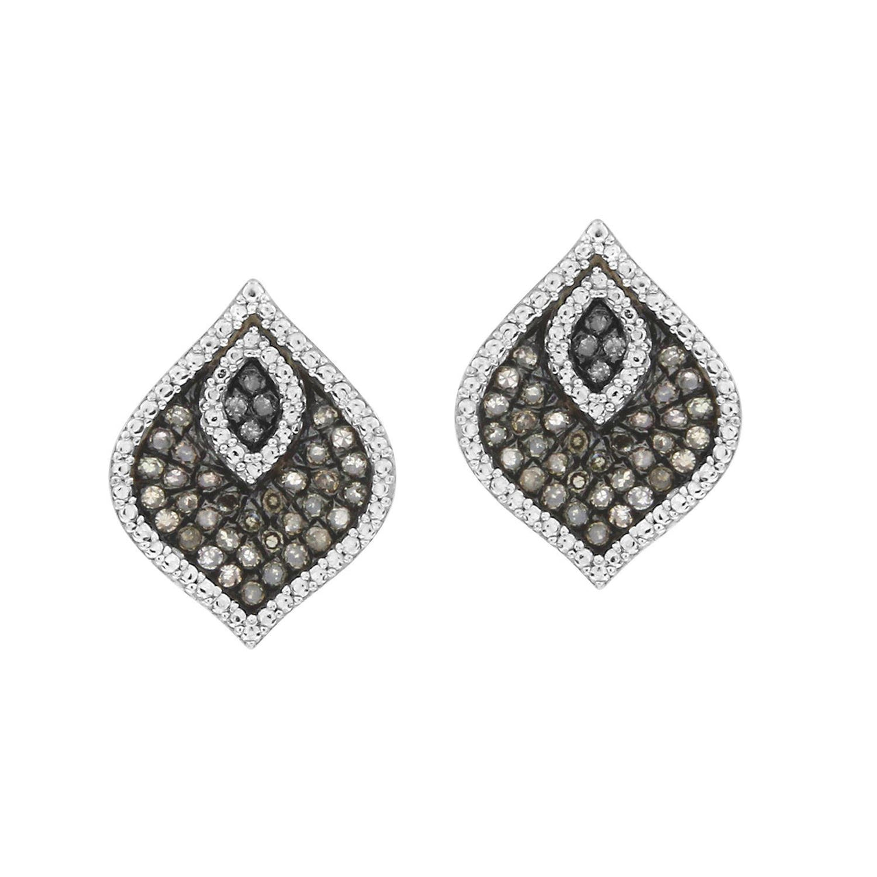 LADIES EARRINGS 1/3 CT WHITE/CHOCOLATE ROUND DIAMOND SILVER