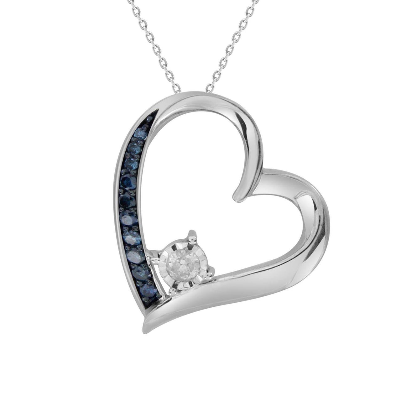LADIES HEART PENDANT 1/6 CT WHITE/BLUE ROUND DIAMOND SILVER