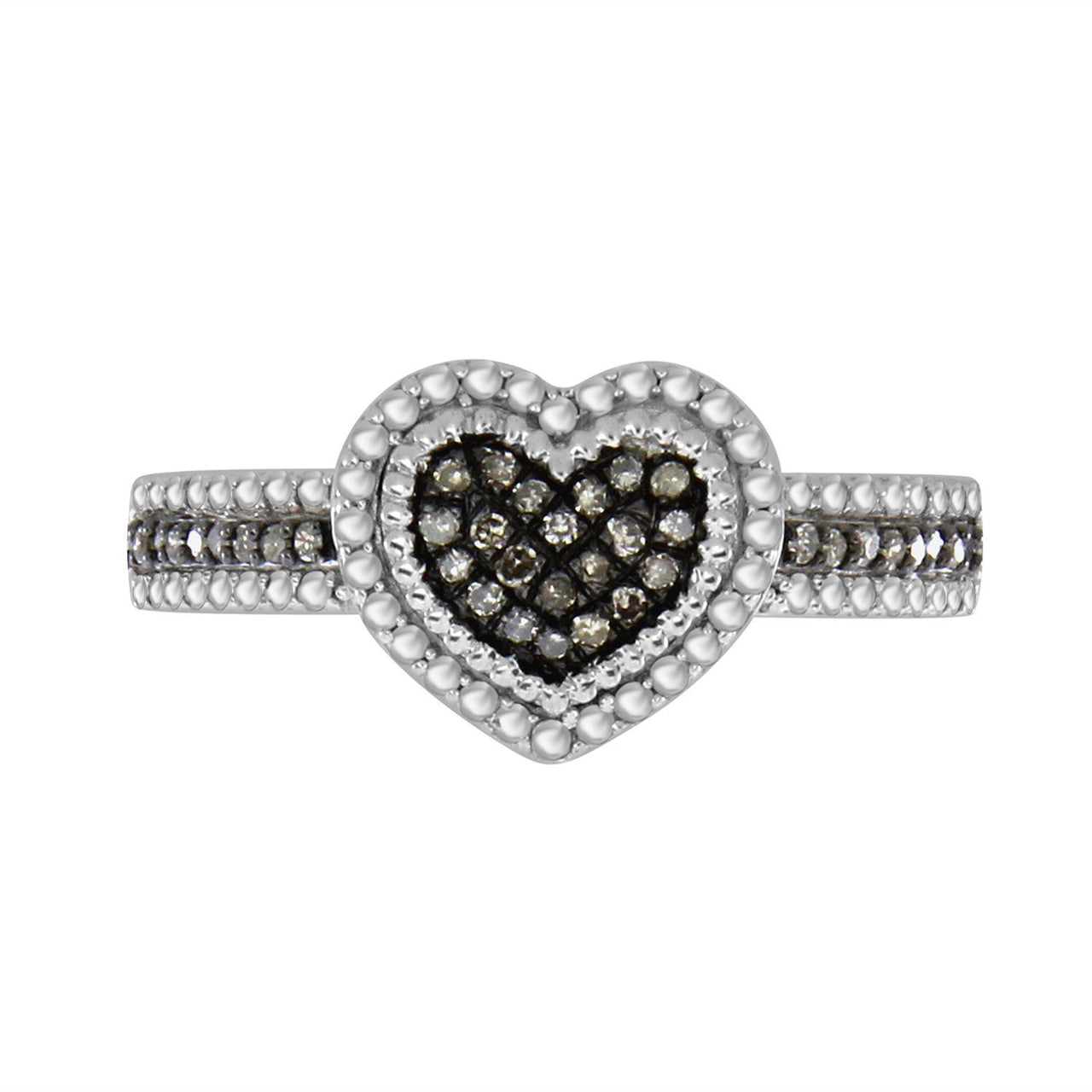 LADIES RING 1/6 CT WHITE/CHOCOLATE ROUND DIAMOND SILVER