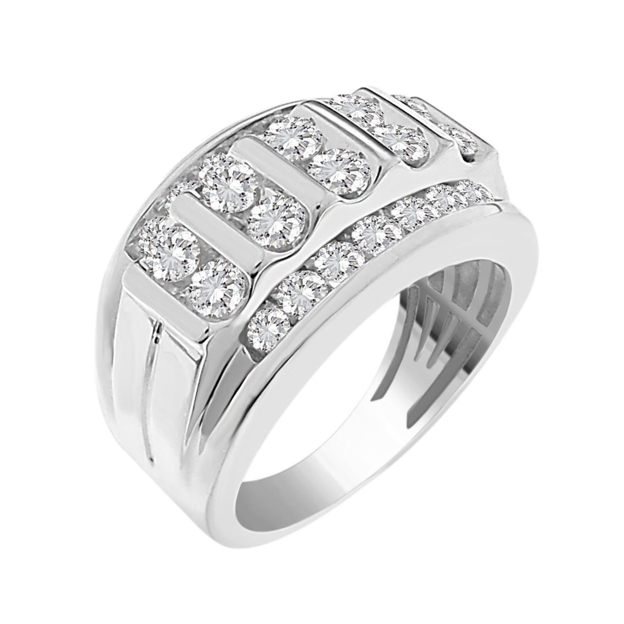 MEN'S RING 2 CT ROUND DIAMOND 10K WHITE GOLD