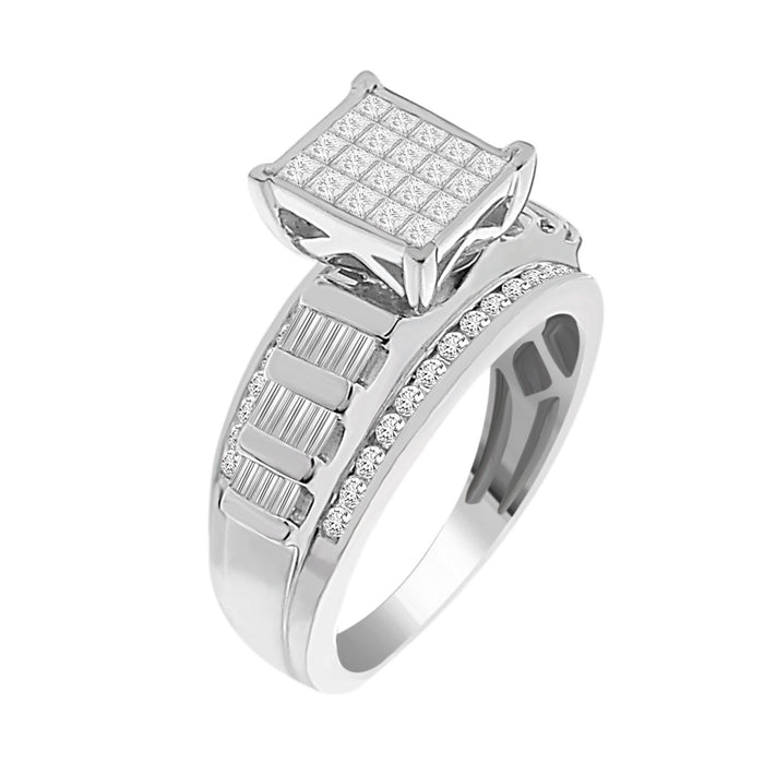 LADIES RING 1 CT ROUND/PRINCESS/BAGUETTE DIAMOND 10K WHITE GOLD