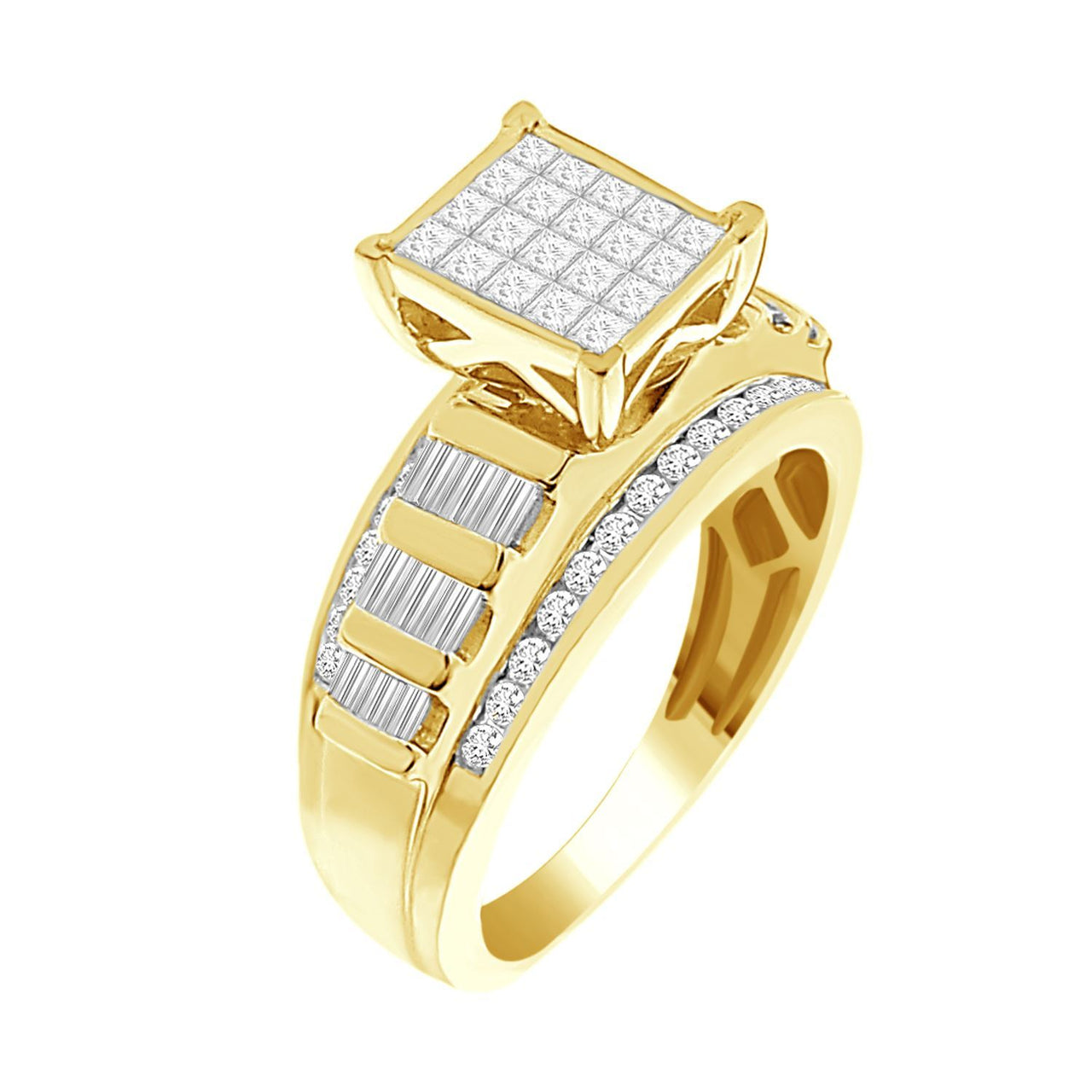 LADIES RING 1 CT ROUND/PRINCESS/BAGUETTE DIAMOND 10K YELLOW GOLD