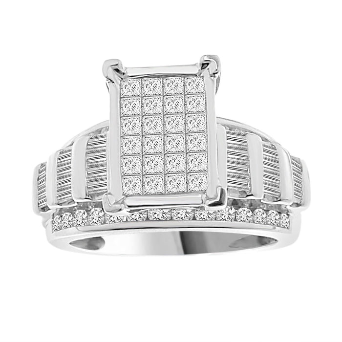 LADIES RING 1 1/2 CT ROUND/PRINCESS/BAGUETTE DIAMOND 10K WHITE GOLD