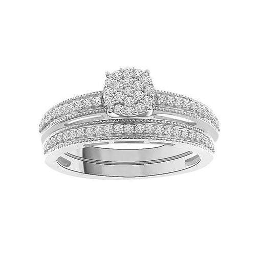 LADIES BRIDAL RING SET 1/3 CT ROUND DIAMOND SILVER