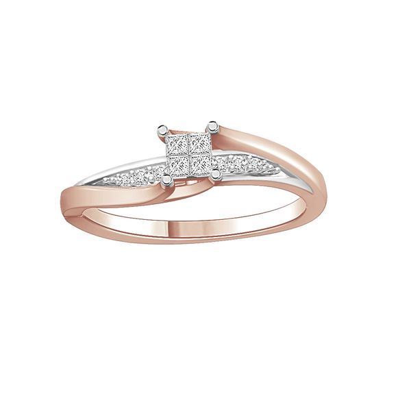LADIES RING 1/4 CT ROUND/PRINCESS DIAMOND 10K TT WHITE & ROSE GOLD