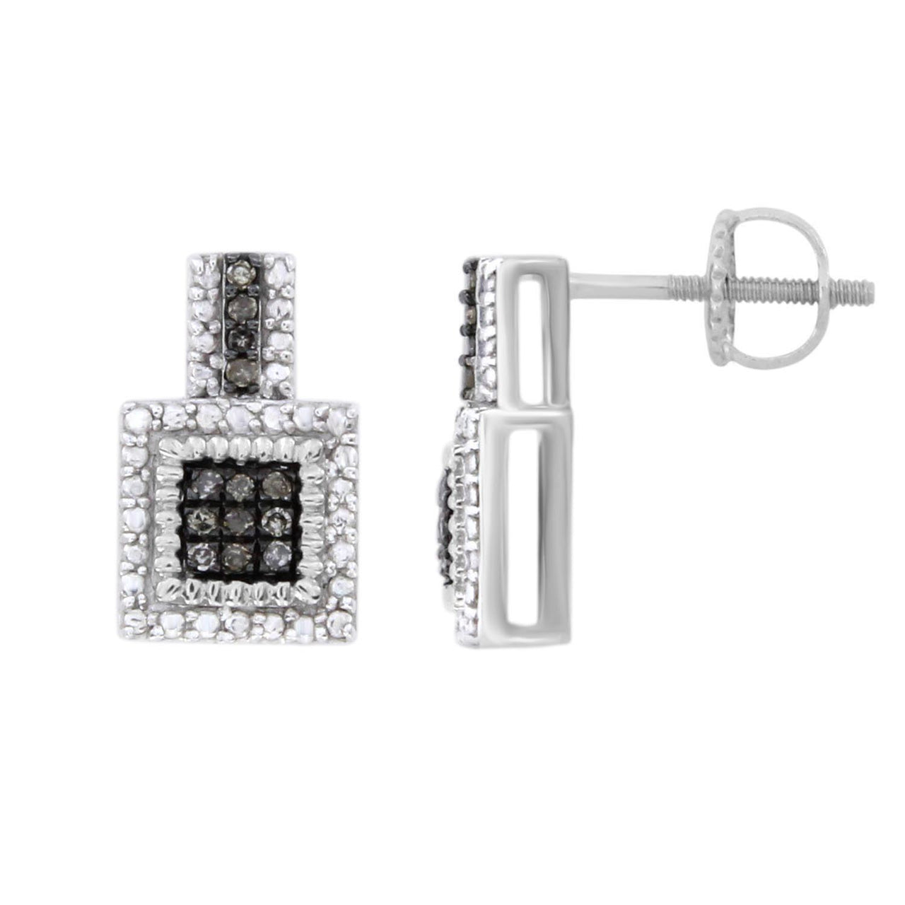 LADIES EARRINGS 1/10 CT WHITE/CHOCOLATE ROUND DIAMOND SILVER