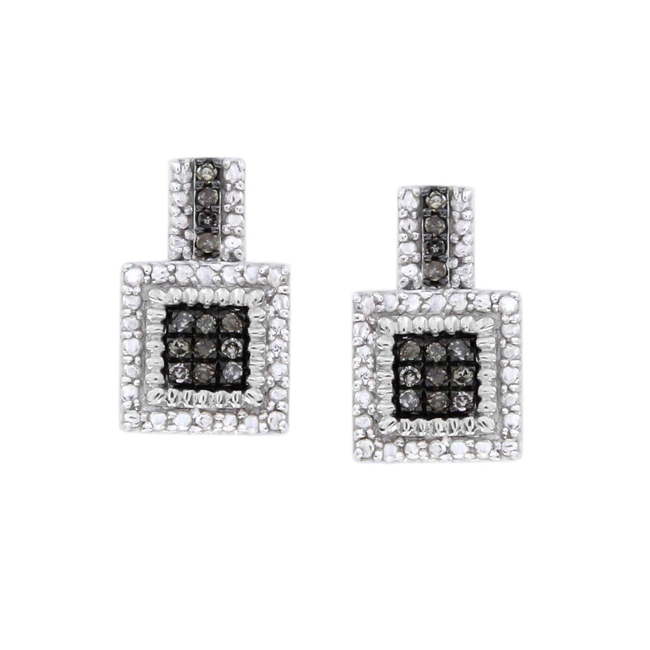 LADIES EARRINGS 1/10 CT WHITE/CHOCOLATE ROUND DIAMOND SILVER