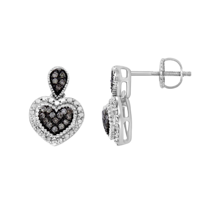 LADIES EARRINGS 1/6 CT WHITE/CHOCOLATE ROUND DIAMOND SILVER