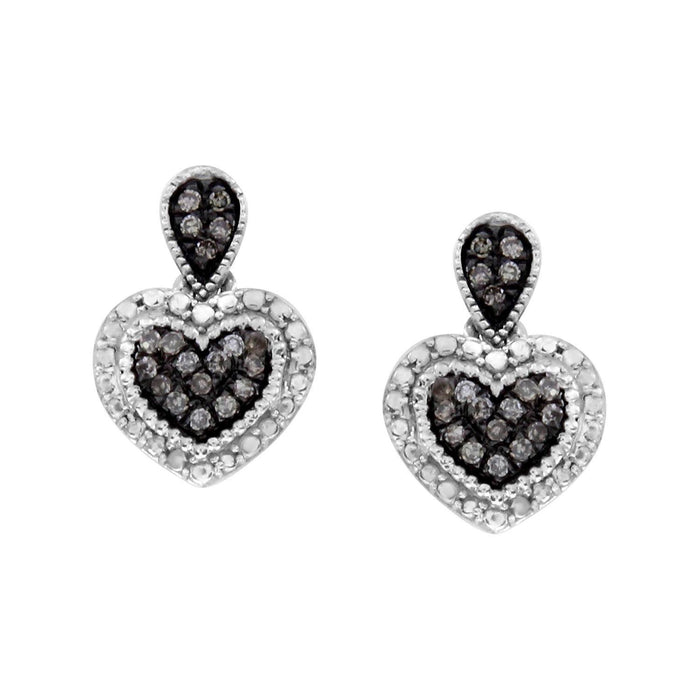 LADIES EARRINGS 1/6 CT WHITE/CHOCOLATE ROUND DIAMOND SILVER