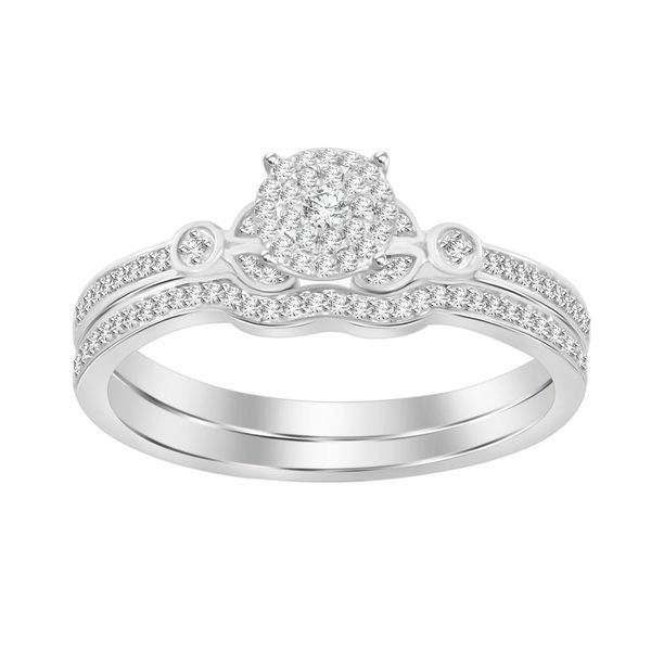 LADIES BRIDAL RING SET 1/4 CT ROUND DIAMOND 10K WHITE GOLD