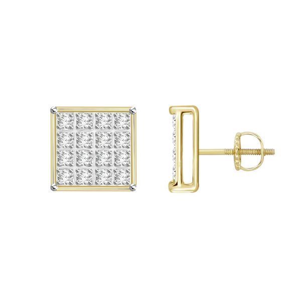 MEN'S EARRINGS 1/10 CT ROUND DIAMOND 10K YELLOW GOLD