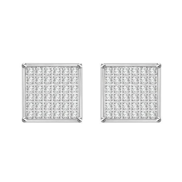 MEN'S EARRINGS 1/4 CT ROUND DIAMOND 10K WHITE GOLD 