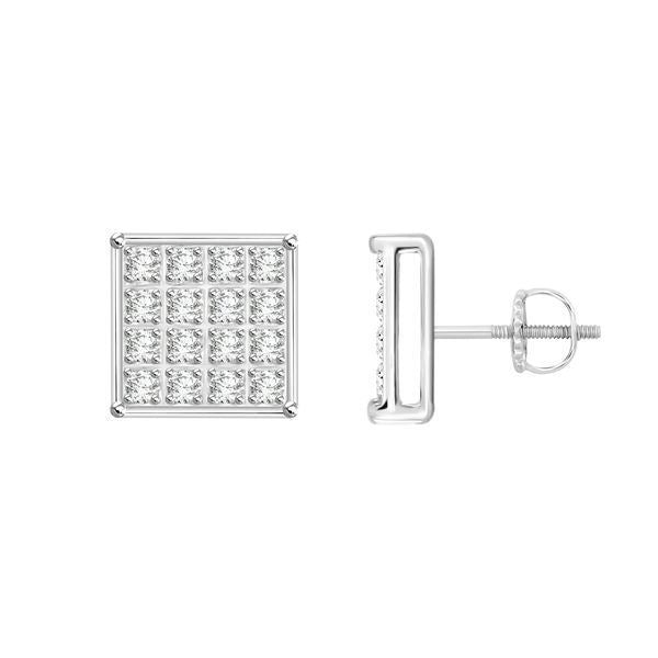 MEN'S EARRINGS 1/10 CT ROUND DIAMOND SILVER