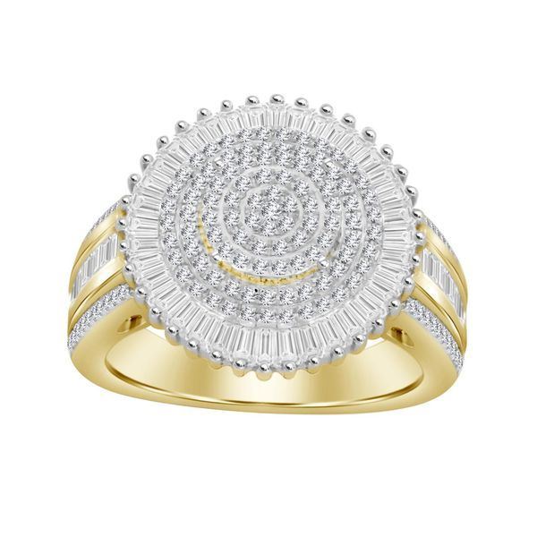 LADIES RING 1 CT ROUND/BAGUETTE DIAMOND 10K YELLOW GOLD
