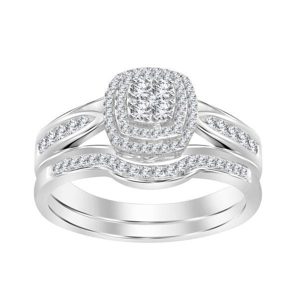 LADIES BRIDAL RING SET 1/3 CT ROUND DIAMOND 10K WHITE GOLD