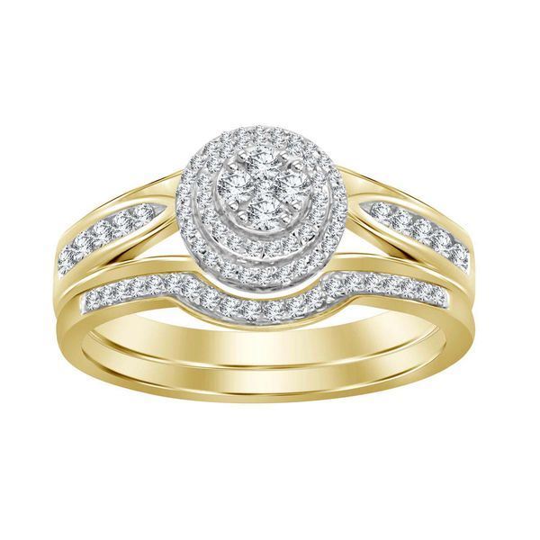 LADIES BRIDAL RING SET 1/3 CT ROUND DIAMOND 10K YELLOW GOLD