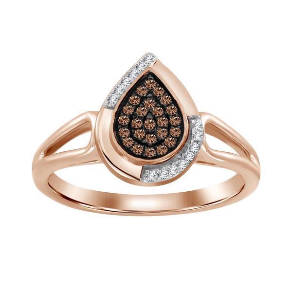 LADIES RING 1/6 CT WHITE/CHOCOLATE ROUND DIAMOND 10K ROSE GOLD