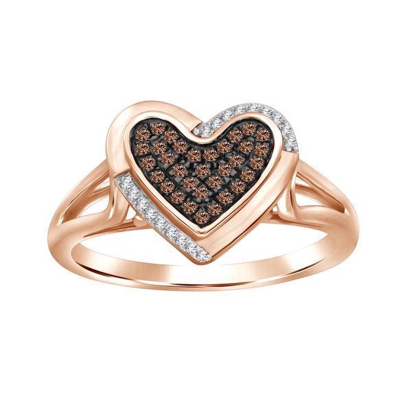 LADIES RING 1/6 CT WHITE/CHOCOLATE ROUND DIAMOND 10K ROSE GOLD