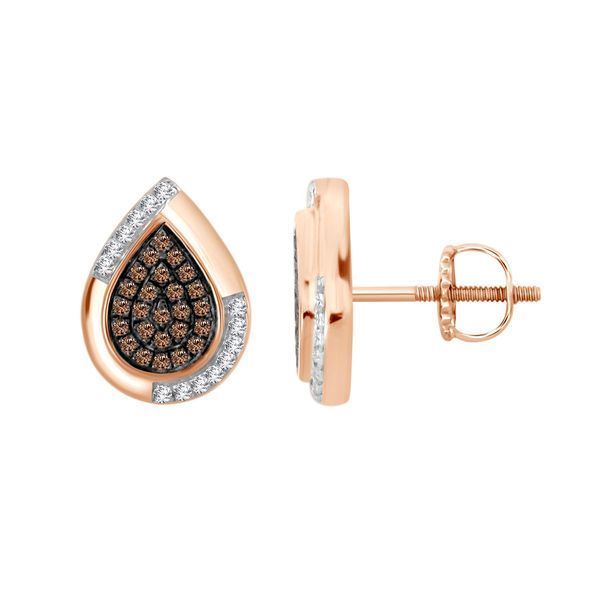 LADIES EARRING 1/4 CT WHITE/CHOCOLATE ROUND DIAMOND 10K ROSE GOLD