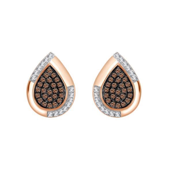 LADIES EARRING 1/4 CT WHITE/CHOCOLATE ROUND DIAMOND 10K ROSE GOLD