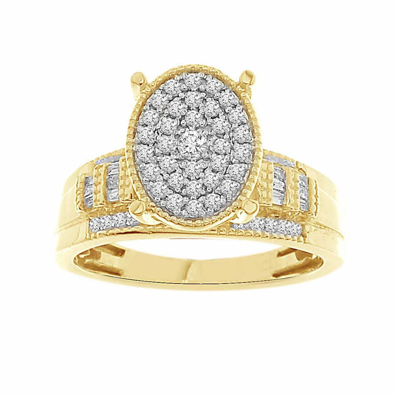 LADIES RING 1/2 CT ROUND/BAGUETTE DIAMOND 10K YELLOW GOLD
