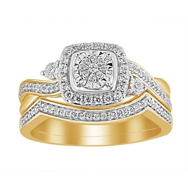 LADIES BRIDAL RING SET 1/3 CT ROUND DIAMOND 10K YELLOW GOLD