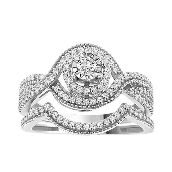 LADIES BRIDAL RING SET 1/3 CT ROUND DIAMOND 10K WHITE GOLD