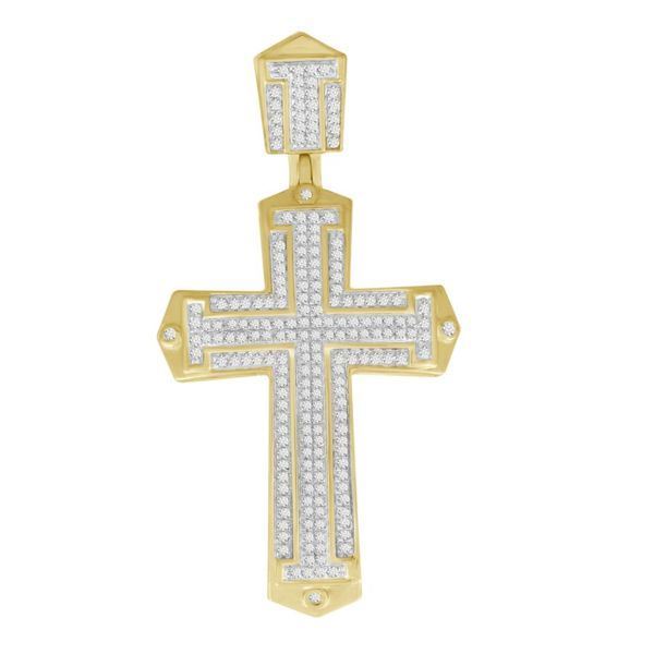 MEN'S CROSS PENDANT 5/8 CT ROUND DIAMOND 10K YELLOW GOLD