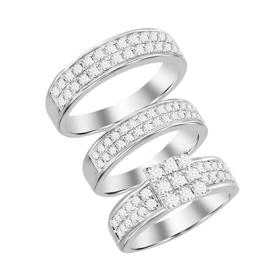 LADIES TRIO SET 2 CT ROUND DIAMOND 10K WHITE GOLD