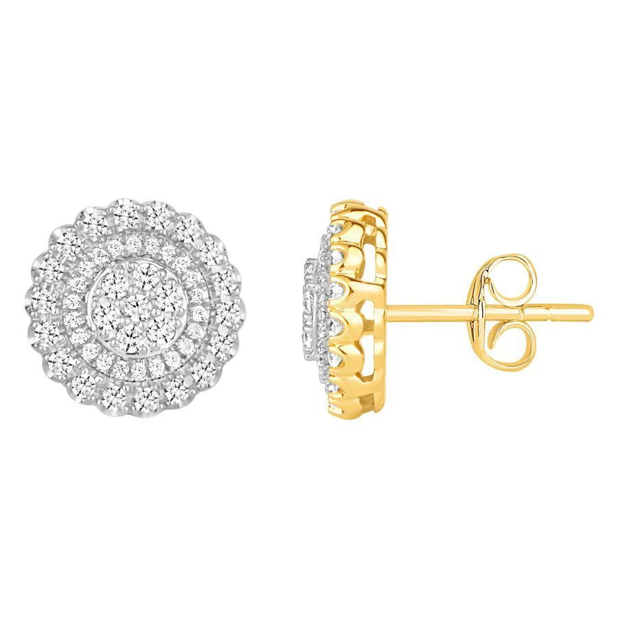 LADIES EARRINGSS 3/4  CT ROUND DIAMOND 10K YELLOW GOLD