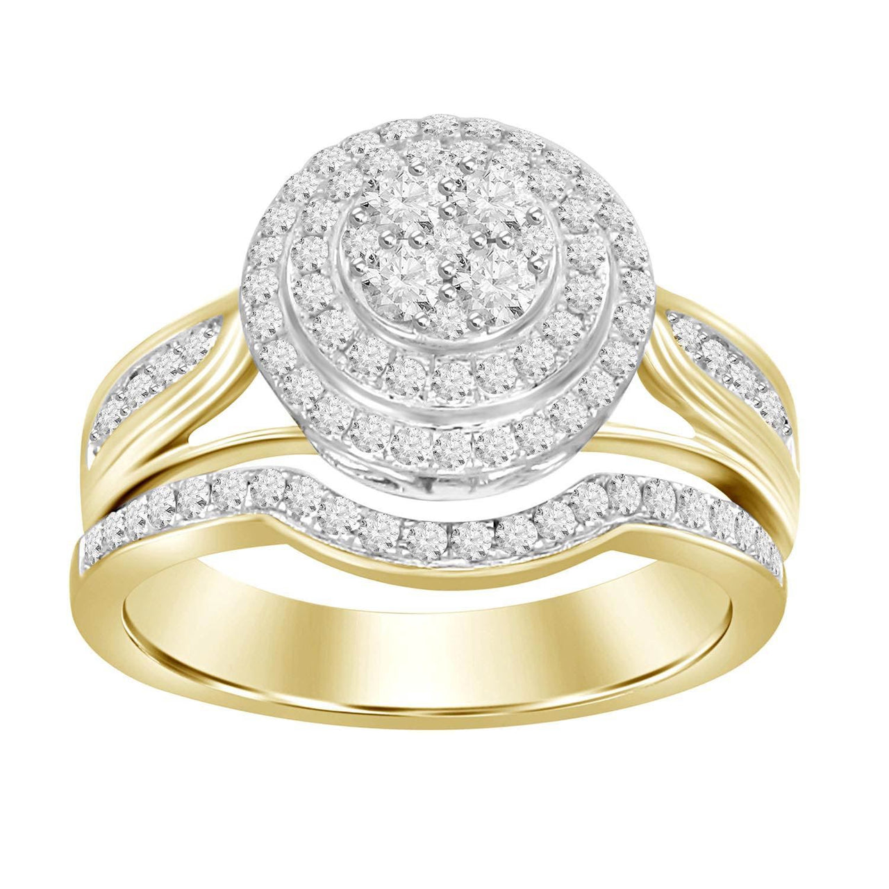 LADIES BRIDAL RING SET 3/4 CT ROUND DIAMOND 14K YELLOW GOLD