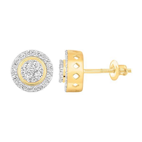MEN'S EARRINGS 1/2 CT ROUND DIAMOND 10K YELLOW GOLD