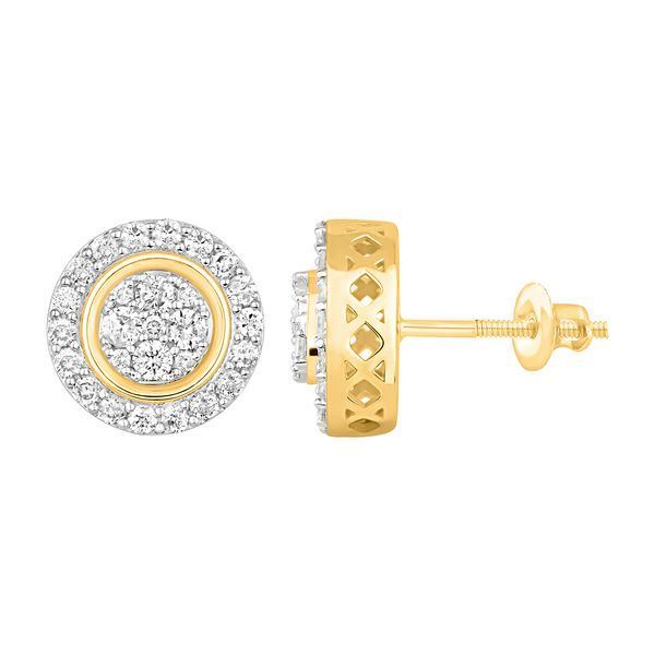 MEN'S EARRINGS 3/4 CT ROUND DIAMOND 10K YELLOW GOLD