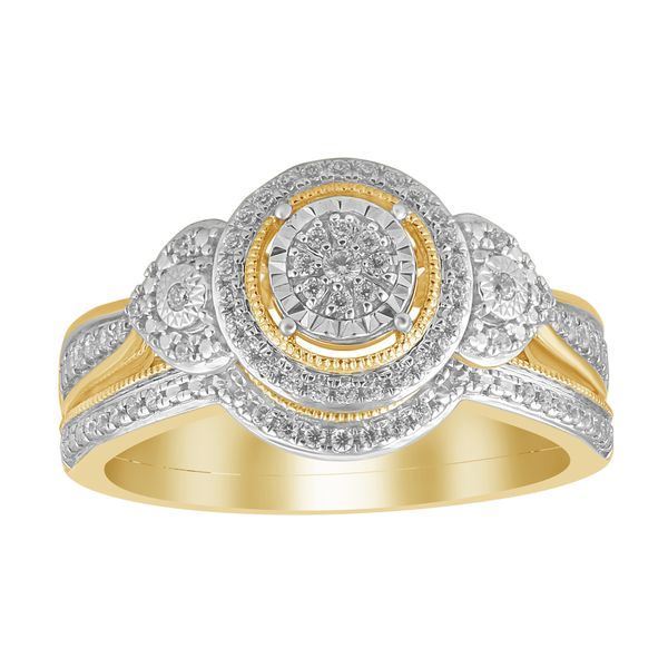LADIES BRIDAL RING SET 1/4 CT ROUND DIAMOND 10K YELLOW GOLD