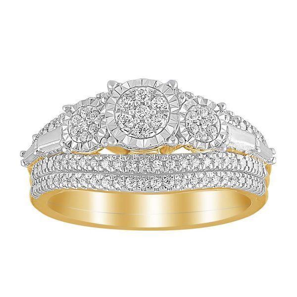 LADIES BRIDAL RING SET 1/3 CT ROUND DIAMOND 10K YELLOW GOLD